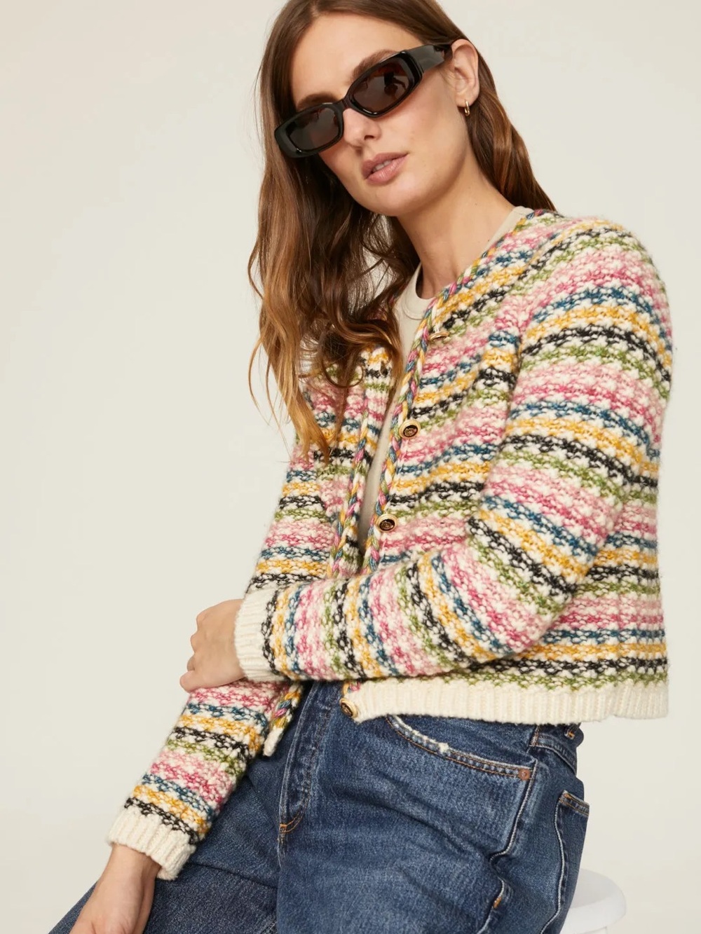 ba&sh‎ Bianca Cardigan Multicolor Knit Size Large Sweater Wool Blend